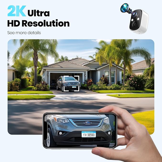Techage Security Cameras Wireless Outdoor, 2K Battery Powered WiFi Cameras for Home Security with AI Motion Detection, Color Night Vision, 2-Way Talk, IP66 Waterproof, Cloud/SD Storage