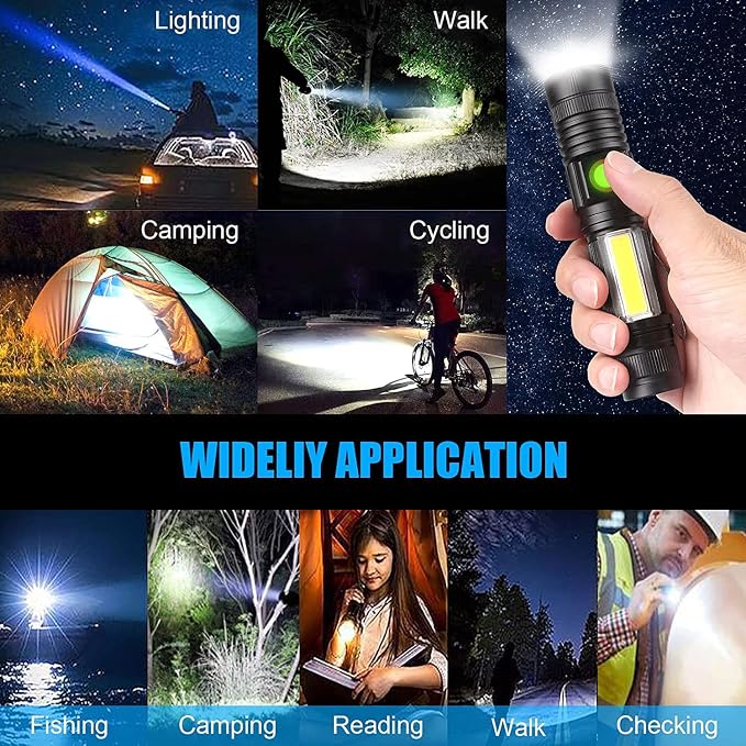 Hoxida USB Rechargeable Flashlight, Magnetic LED Flashlight, Super Bright LED Tactical Flashlight with Cob Worklight,Waterproof,Zoomable Small LED Flashlight for Camping, Flashlight with Holsters