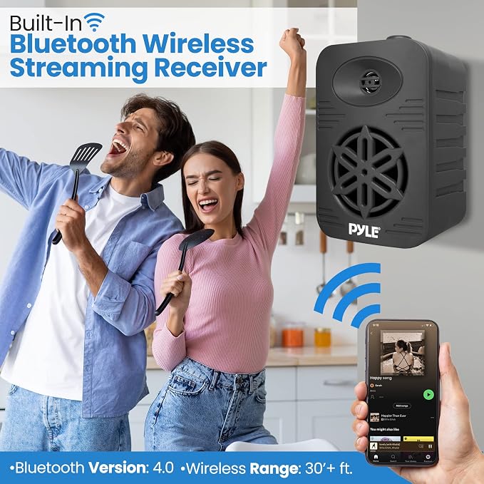 Pyle 500 Watt Bluetooth Indoor Outdoor Speakers Pair - Dual Waterproof 5.25” 2-Way Full Range Speaker System w/ 1/2” High Compliance Polymer Tweeter | Home, Boat, Marine, Deck, Patio, Poolside (Black)