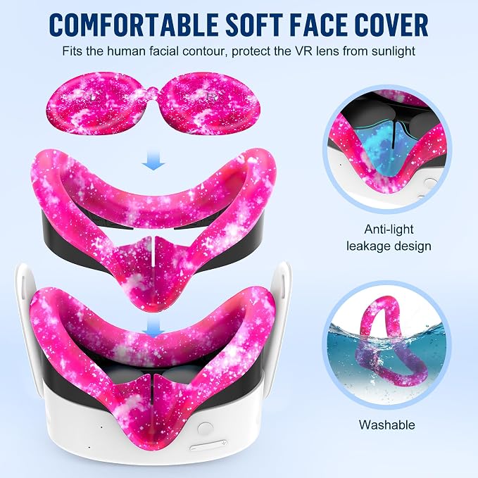 Silicone Cover Set Compatible with Meta/Oculus Quest 3s Accessories, Silicone Face Cover, Controller Grip Cover, Camera Lens Protector, VR Shell Cover, Protective Lens Cover, Not Fit Quest 3