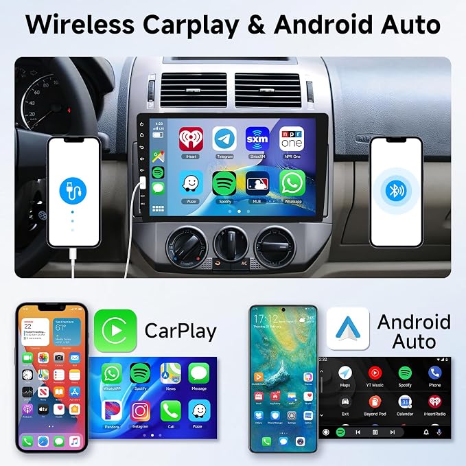 Single Din Car Stereo with Wireless Carplay & Android Auto-9 Inch IPS Touch Screen Radio with Bluetooth GPS, Mirror Link, FM Radio,SWC/USB/DSP+ Backup Camera