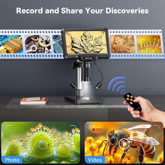 7" Digital Soldering Microscope with Remote for Electronics Repair, 1200X IPS Screen PCB Magnifier, 16M 1080P USB Output, 2 Gooseneck Side Lights for SMD Microsoldering (MK7)