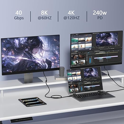 1M/3.3FT USB-C Male to Female Extension Cable Compact & Tangle-Free, 40Gbps High-Speed and 240W PD, Supports Thunderbolt 4/3/USB4/8K Display, Compatible with M-acBook/Dell/SSD/eGPU