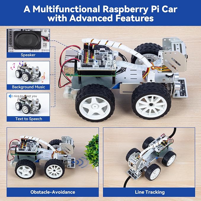 SunFounder Picar-X AI Robot Smart Car Kit for Raspberry Pi 5/4/3B+/Zero 2w, Openclaw LLMs ChatGPT/Gemini/Grok, Voice&Video Recognition, Python, Scratch, Camera (RPI NOT Included)