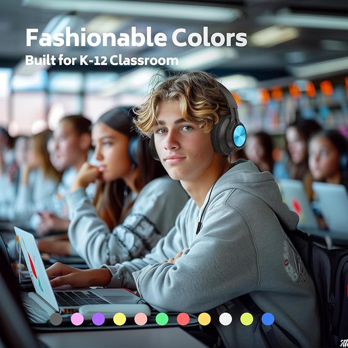AILIHEN Classroom Headphones Bulk 10 Pack - Wired Headphones for Kids for School, K-12 Students Online Learning and Travel, HD Microphone and 3.5mm Jack for Tablet, Computer, Chromebook (Multicolor)
