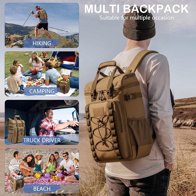 Tactical Cooler Backpack - 42 Cans Backpack Coolers Insulated Leak Proof for Men & Women, Soft Cooler Insulated Backpack for Lunch, Work, Camping, Hiking, Picnic, Beach & Travel
