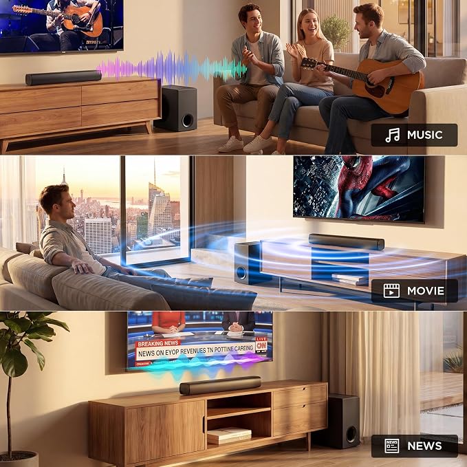 vibeadio Upgraded Sound Bar for TV with 5.9" Powerful 110W Subwoofer, 2.1 CH Surround Sound System, Bluetooth 5.4, ARC/Optical/AUX, Deep Bass Home Theater Audio for PC, Gaming, Projectors & Gifts