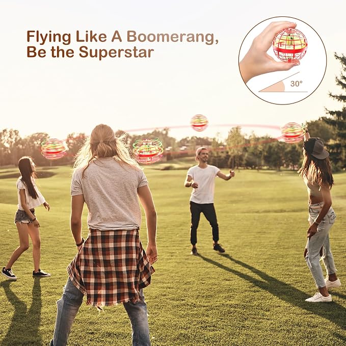 Flying Orb Ball 2025 Boomerang Hover Ball Galatic Fidget Spinner Mini Drone Cool Toys Birthday Gift Ideas for 6 7 8 9 10+ Year Old Boys Girls Teens Indoor Outdoor (Red)