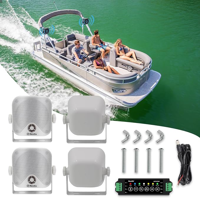 Herdio 4 Inch Bluetooth Golf Cart Speakers 240W Waterproof Marine Speakers for Outdoor Boat ATV UTV RZR Camper Tractor Truck Jeep Courtyard Powersports,2 Pairs (White)
