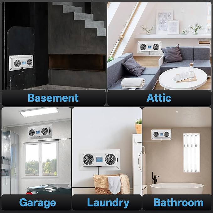 240 CFM Crawlspace Vent Fan, With Thermostat,Humidistat, For Moisture Reduction, Radon Mitigation, Freeze Protection, Ideal for Basement, Attic, Crawl Space Fan Vent(Air Out) 3-year warranty