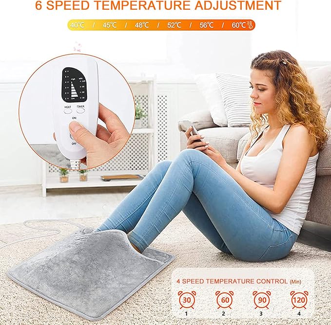 Electric Heated Foot Warmers for Men and Women Electric Foot Warmer Pad 6 Level Portable Soft Detachable Foot Heating Pad for Bedroom