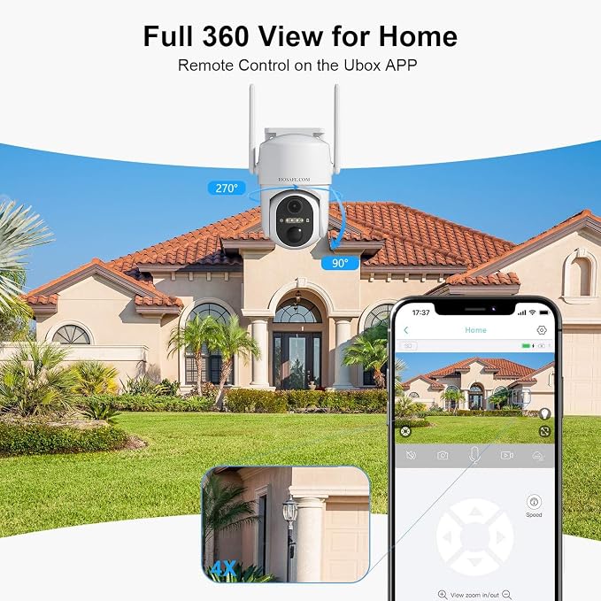 Security Cameras Wireless Outdoor, Free Cloud Storage, WIFI Cameras for Home Security, Wireless Outdoor Security Camera Solar Powered, 360 Camera with PTZ, PIR Sensor, 2K HD Color Night Vision