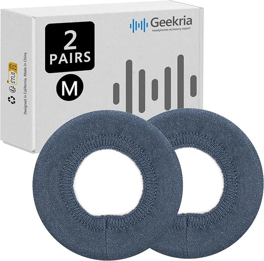 Geekria 2 Pairs Knit Headphones Ear Covers - Product Safety Certified - Washable & Stretchable Sanitary Earcup Protectors for Over-Ear Headsets, Sweat Pads for Gym, Gaming (Size M/Blue)