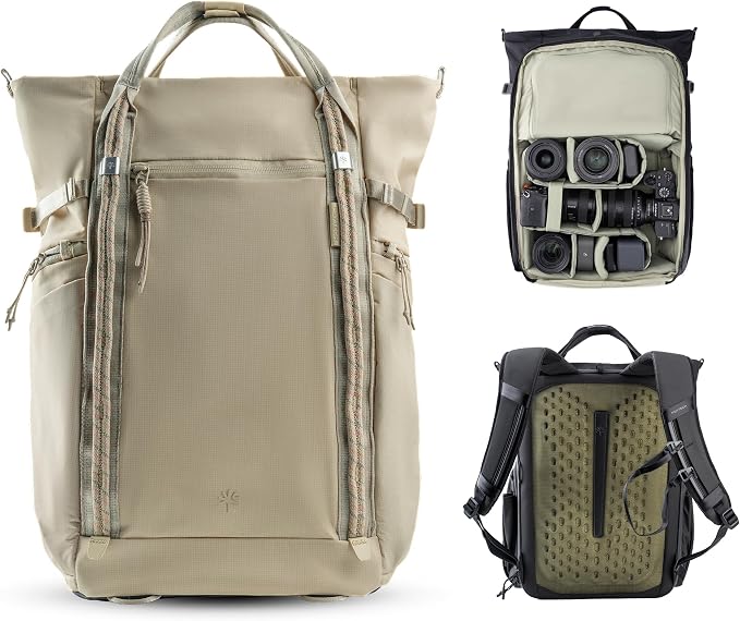 PGYTECH OneGo Roamer Tote Camera Backpack, 18L Water-Resistant Dual Carry Tote Bag for DSLR/Mirrorless Cameras, DJI Mavic Drone, 15" MacBook Air, Tripod Holder, Side/Top Access - Sand Khaki