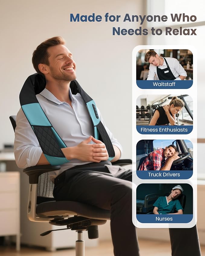 COMFIER Cordless Neck Massager with Heat, Back Massager for Pain Relief deep Tissue, 3D Shiatsu Neck Shoulder Massage, Gift for Dad Men