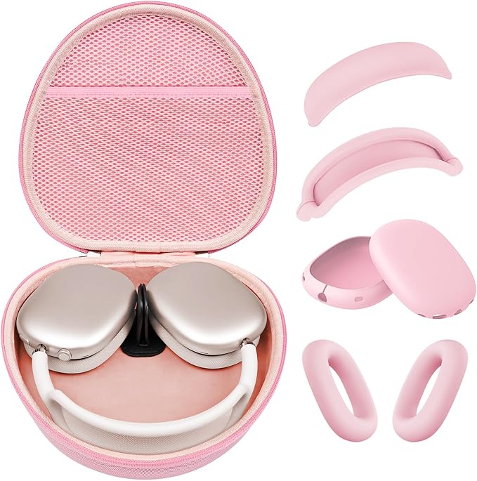 Hard Case for AirPods Max 2 Supports Sleep Mode, Travel Carrying Headphone Case with AirPods Max Silicone Earpad Case/Ear Cups/Headband Cover, AirPod Max 2/1 Protective Portable Storage Bag (Pink)
