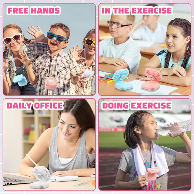Hortsun 12 Pcs Mini Handheld Fan Bulk Portable Personal Neck Fan Small Foldable Hands Free with USB Rechargeable Gifts for Travel Summer Concerts Vacation Outdoor 3 Speed(Pink)