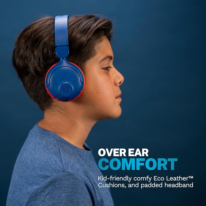 JLab, JBuddies ANC 2 in 1, Kids Headphones, Active Noise Cancelling, Wireless + Wired, Blue/Red