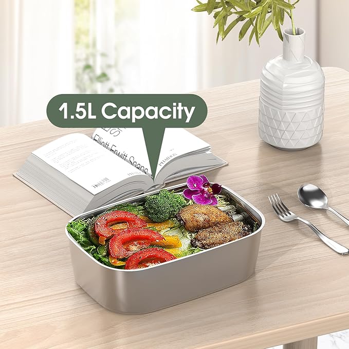 Vabaso Electric Lunch Box 304 Stainless Steel Inner Container, 1.5 Liter Removable Food Container 1.5L Electric Lunch Box