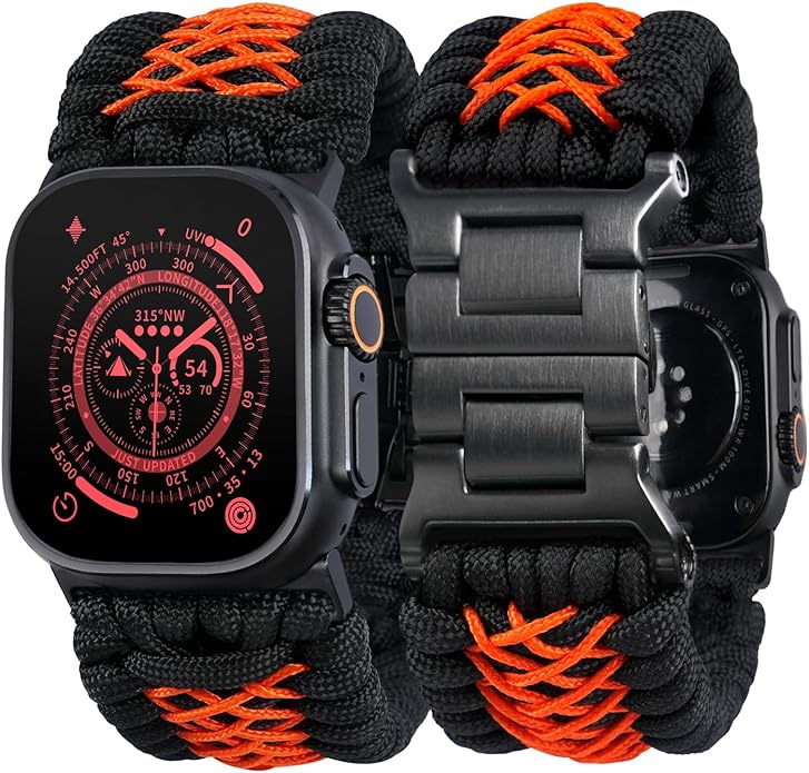 Tefeca Titan Series Paracord Band Compatible with Apple Watch Ultra 2/49mm, Series 10/46mm, 9/8/7/45mm, SE2/SE/6/5/4/44mm, and 3/2/1/42mm