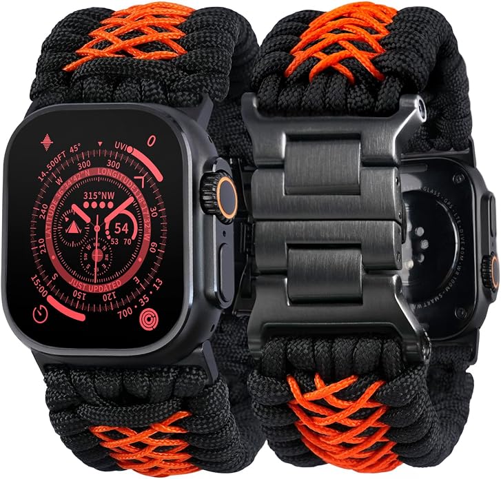 Tefeca Titan Series Paracord Band Compatible with Apple Watch Ultra 2/49mm, Series 10/46mm, 9/8/7/45mm, SE2/SE/6/5/4/44mm, and 3/2/1/42mm