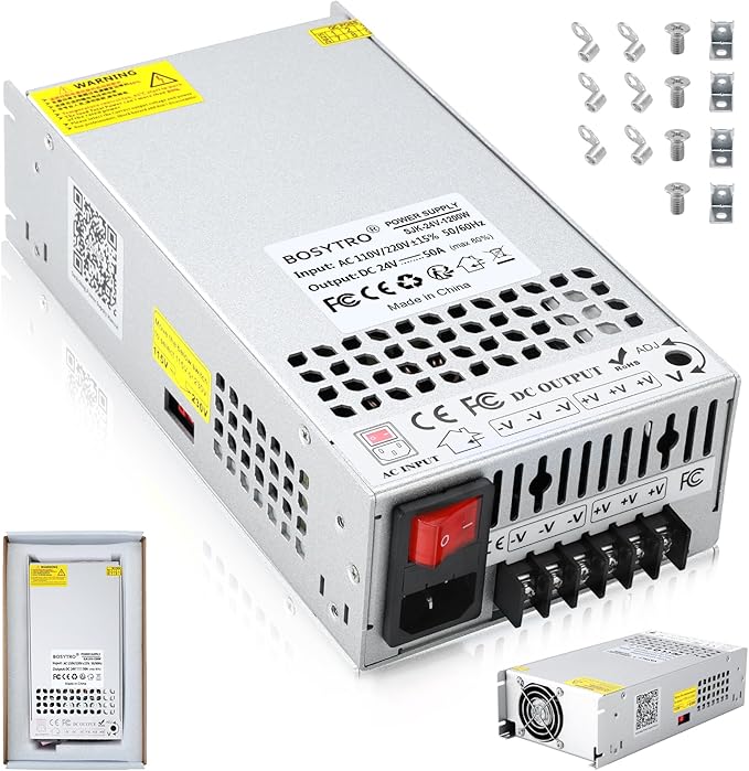 Upgraded Output Port 24V 50A 1200W DC Switching Power Supply, Universal Transformers PSU AC110V/220V (SMPS), 24 Volt Power Supply for 3D Printer, CCTV, DC Motor(Without Power Cord)