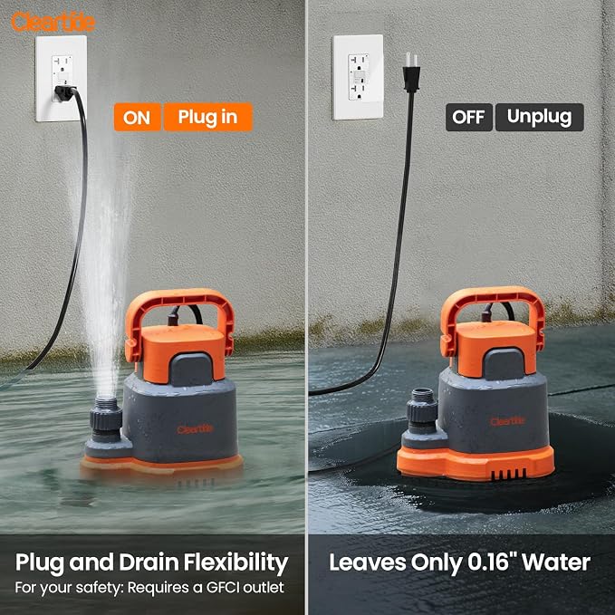 Submersible Utility Water Pump, 2760 GPH Portable Sump Pump with Copper Motor, Plug and Work for Pond, Garden Watering, Pool Transfer, Hot Tub Emptying