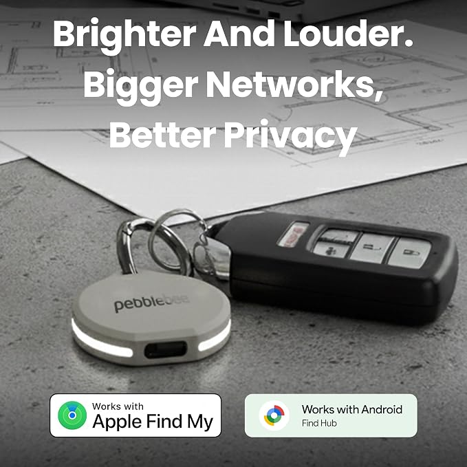 Pebblebee Clip 5 | Rechargeable Bluetooth Tracker Tag for Keys & Bags | Alternative to Air Tag & Android Trackers | 130 dB Siren, Bright LED Strobe, 12-Month Battery, Alert Safety Mode & Phone Finder