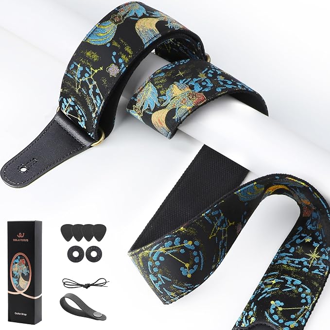 Guitar Strap, Embroidery Jacquard Adjustable Guitar Straps for Acoustic/Bass/Electric Guitar, Includes Guitar Pick, Strap Button and Strap Lock, Constellation Gift (Pisces)