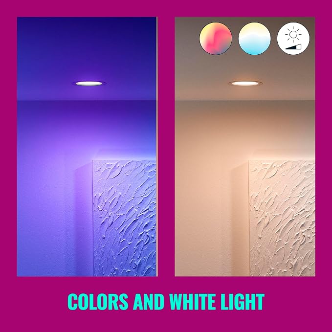 WiZ Connected 6-inch Slim Color Downlight - Pack of 4-2200K-6500K - Indoor - Connects to Your Existing Wi-Fi - Control with Voice or App - Matter Compatible