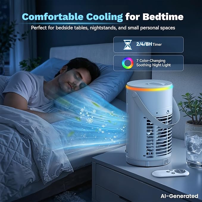 Portable Air Conditioners Desktop AC Unit with Water Ice Cooling Mist, Personal Evaporative Air Cooler Fan Mini Swamp Cooler for Bedroom, Nightstand, Office, Dorm, RV (White)