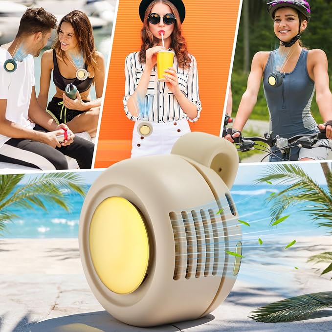 2 Pack 360° Portable Silent Mini Bladeless Electric Fan, Small Fan Clip on for Shirt & Waist, 3 Speeds Rechargeable Whirlwind Cooling Fans for Outdoor Travel Office (White Blue)