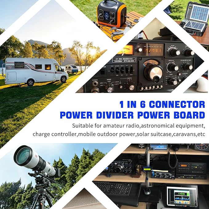 1 in 6 Connector Power Divider Power Board 40Amp Power Pole Distribution Block Module Powerpole Distribution Block Connector Power Splitter Distributor Source Strip