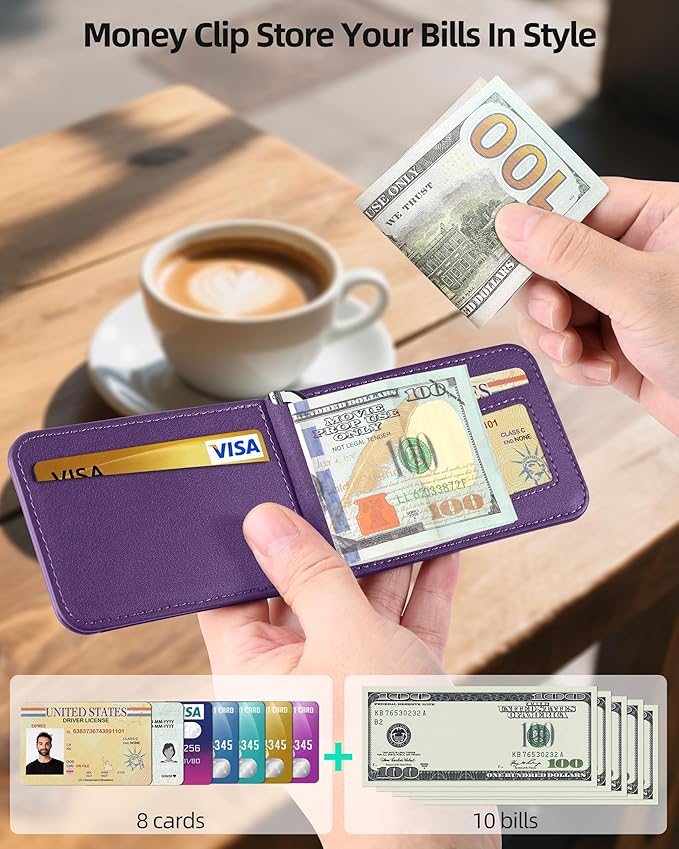 ExtreLife for MagSafe Wallet with Money Clip, Stronger Magnetic Wallet for iPhone 17/16/15/14/13/12 Series, RFID Blocking, for iPhone Wallet with Stand, ID Window & 8 Card Holder, Purple