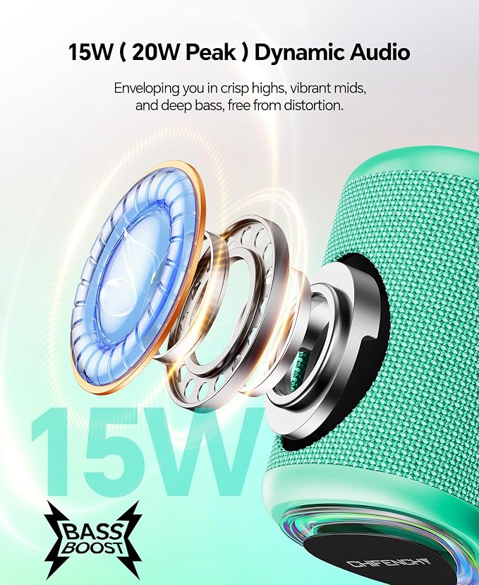 Portable Bluetooth Speaker Beach Essentials: Powerful Crystal Clear Sound/Dynamic Light/IPX5 Waterproof/All Day Playtime/Wireless BT 5.3/TWS Paring, Dad Gifts, Outdoor|Travel|Camping|Pool Accessories