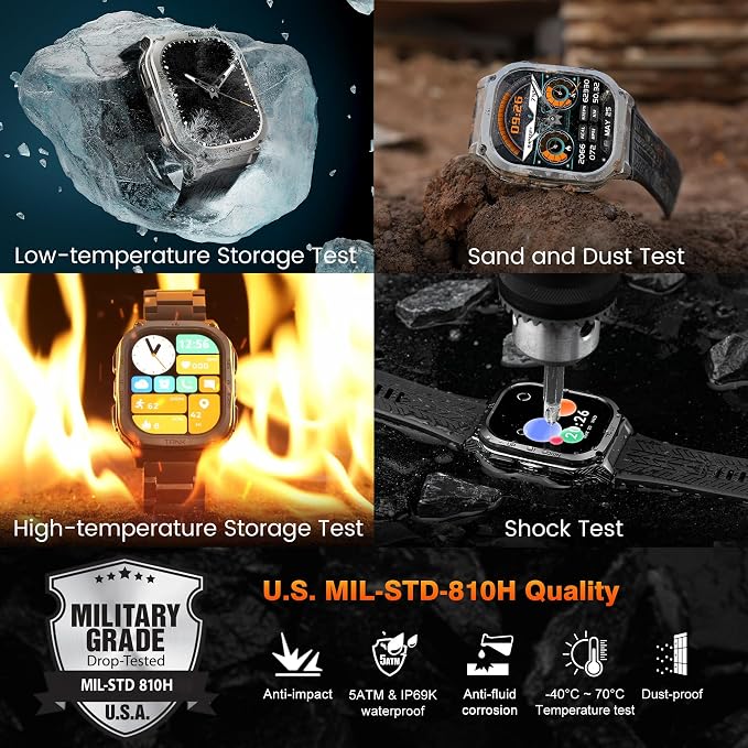 AMAZTIM Smart Watches for Men - Rugged Outdoor Fitness Watch, 170+ Sports Modes, 5 ATM Waterproof, 1.96" AMOLED, Gorilla Glass, Answer/Make Calls, Android & iOS Compatible