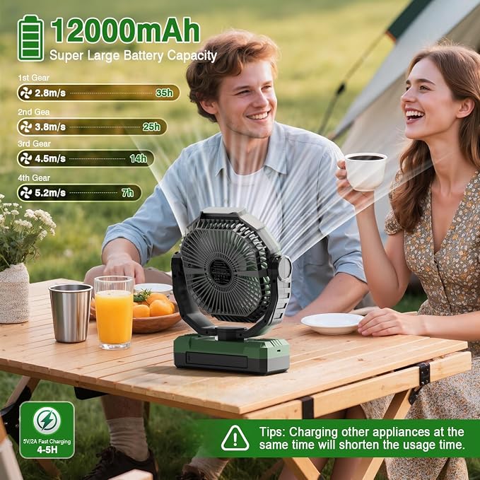 FRIZCOL 3-in-1 Camping Fan - Portable Fans Rechargeable - Detachable Battery Powered Fan with Light & Remote for Indoor, Outdoor, Tent, Travel, Fishing, Jobsite, Gifts for Men Dad Him - Green