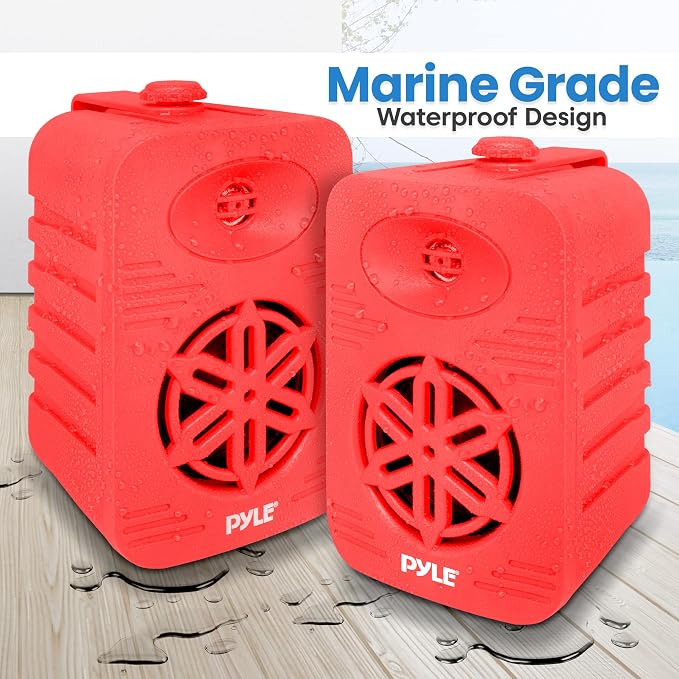 PyleUsa Bluetooth Indoor Outdoor Speakers Pair, 500 Watt Dual Waterproof 5.25” 2-Way Full Range Speaker System w/ 1/2” High Compliance Polymer Tweeter-Home,Boat,Marine, Deck,Patio, Poolside PDWRBT56RD
