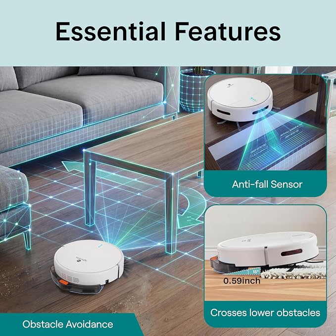 SereneLife Robot Vacuum Cleaner, Automatic Vacuum Robot with App Control, 700Pa Suction, 3 Cleaning Modes, Auto Recharge, Dual Side Brushes, Works on Hard Floors, Low-Pile Carpets, Pet Hair, 11.4"x3"