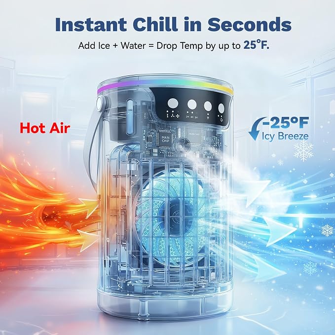 Portable Air Conditioners Desktop AC Unit with Water Ice Cooling Mist, Personal Evaporative Air Cooler Fan Mini Swamp Cooler for Bedroom, Nightstand, Office, Dorm, RV (White)