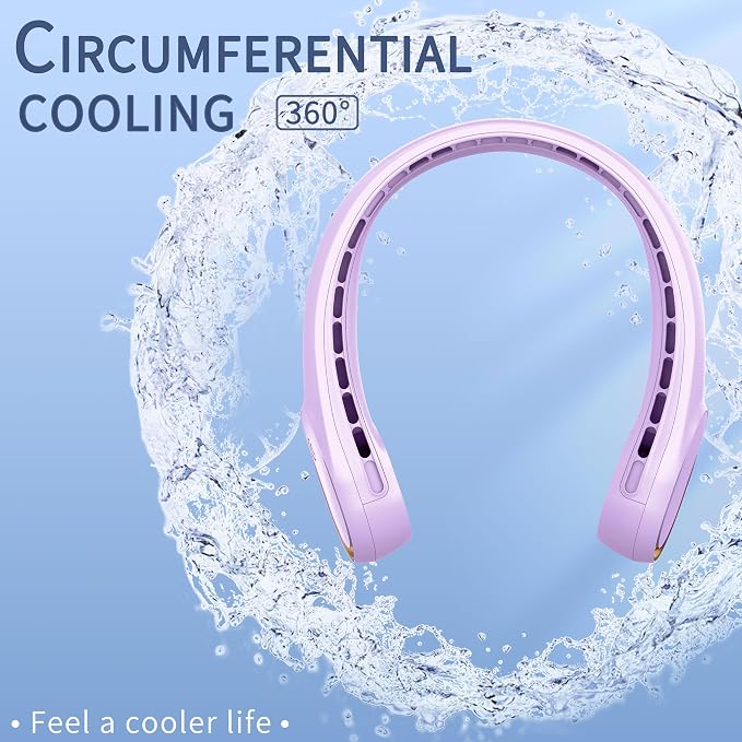 FrSara Neck Fan, Portable Personal Fan Strong Wind, 4000mAh, Air Volume,360° Cooling, No Hair Twisting, Air Volume On 2 Sides, Non-Slip, Quick Charge, Long Use Time, Gift for Women, Men, Birthday