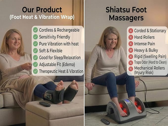 Foot Massager for Neuropathy Plantar Fasciitis Pain Relief, Cordless Heated Vibrating Cloud-Soft Ankle Wrap Feet Massage, Portable 2H Run Time, 6 Heats, 3 Modes, Auto-Off Timer,1 Pair