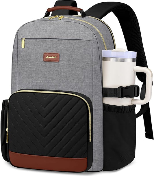 Focdod Laptop Backpack for Women Bookbag: 17 inch Work Backpacks with Pouch Pocket for Large Capacity Cup & USB Charger College Book Bag Travel Business Nurse Teacher Bookbags Anti-theft Back Pack