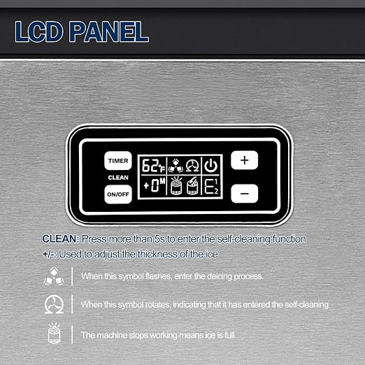 EUHOMY Commercial Ice Maker Machine, 150lbs/24H Stainless Steel Under Counter ice Machine with 33lbs Ice Storage Capacity, Freestanding Ice Maker.