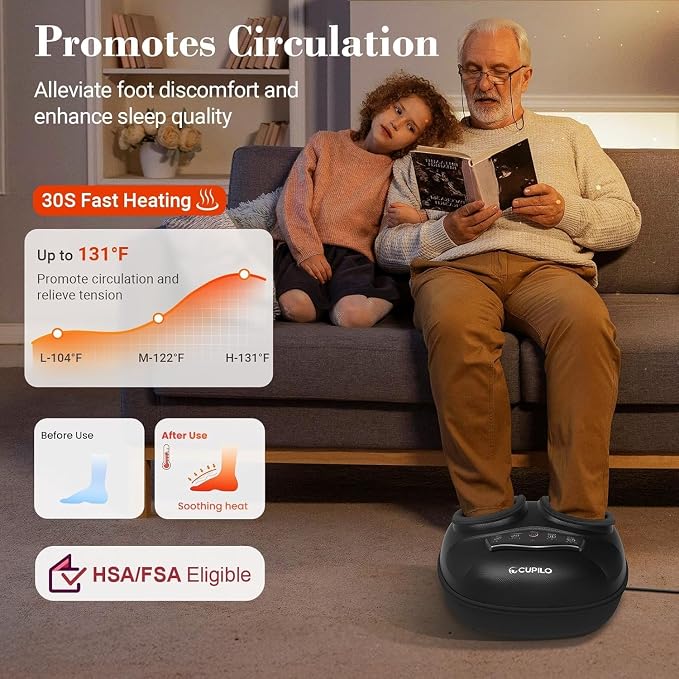 CuPiLo Foot Massager with Heat, FSA Eligible HSA Shiatsu Feet Massager for Plantar Fasciitis, Adjustable Kneading and Compression Foot Massage Machine for Neuropathy Relief