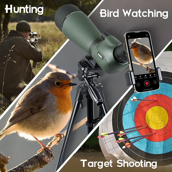 25-75x80 Spotting Scope for Target Shooting with Upgraded Tripod Carrying Bag and Phone Adapter Spotter Scope for Bird Watching, Wildlife Viewing, Blac