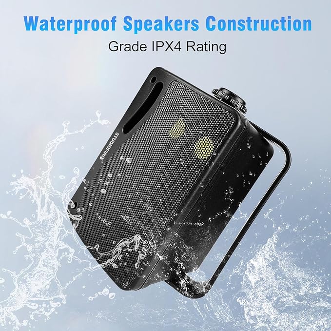 STUDIOFINIX 3.5" Outdoor Bluetooth Speakers Wired Waterproof, 400W 3 Way Upgrade Premium Wall Mount Speakers, Durable Mountable Loud Sound System for Patio Indoor Deck Garage (Black 2 Pairs)