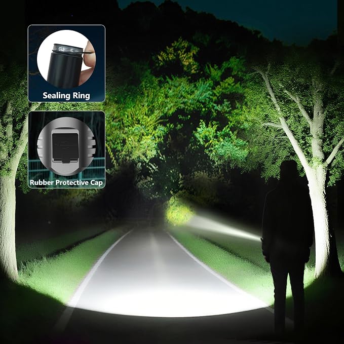 SKYFIRE LED Flashlights High Lumens,3000lm Super Bright Rechargeable,Zoomable,4 Modes,Waterproof Tactical Light for Camping Essentials,Outdoor and Home Emergencies-Green