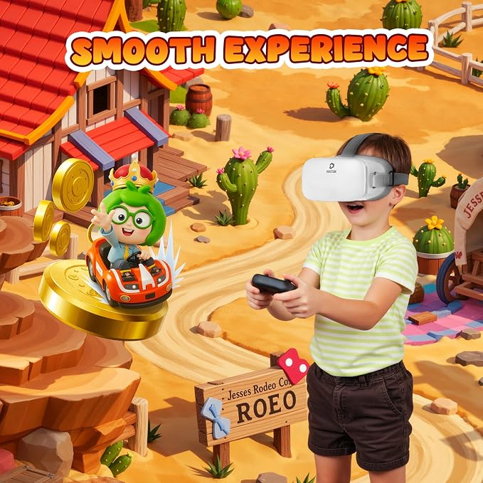 DESTEK V5 VR Headset for Kids & Phone (5.5-7.0in Screen) w/Controller & 128 Premium VR Apps, Touch Button for YouTube VR Movie,110° FOV Anti-Blue Light HD Lenses for iPhone & Samsung - White