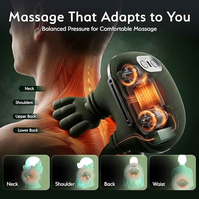 Neck Massager with Heat for Pain Relief – Shoulder & Neck Massager with Hands, Simulated Human Hand Massager, Deep Tissue Shiatsu, Cordless Portable Neck Massager with Adjustable Strap